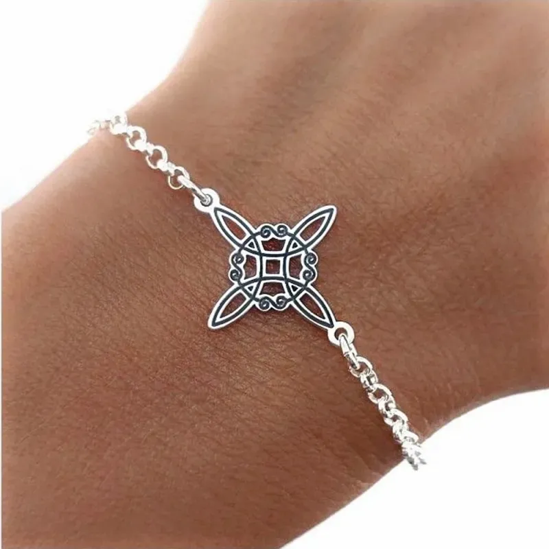 Nudo de Bruja Pulsera Plata Ley 925m mujer 17 cm. cadena rolo reasa a