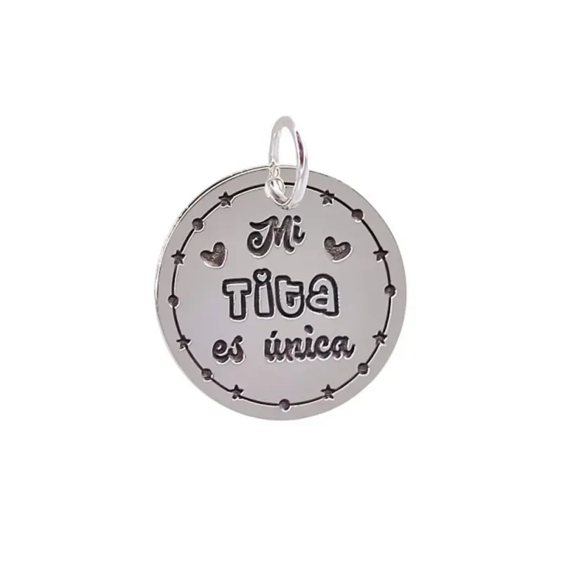 Golgante Plata Ley 925m MI TITA ES ÚNICA disco 21 mm. corazones estre