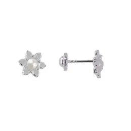 Pendientes Plata Ley 925m niña flor 7 mm. perla