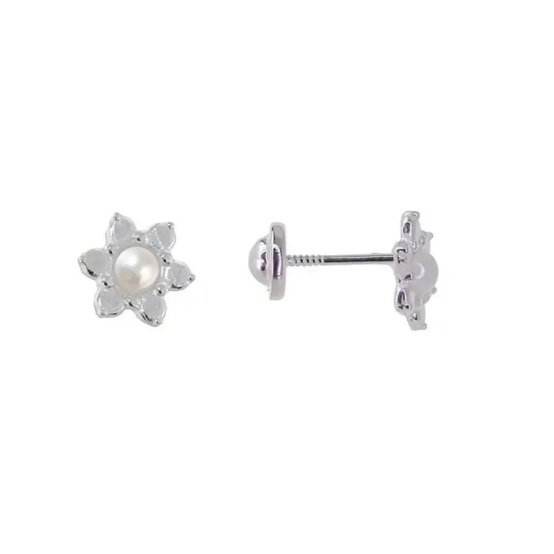 Pendientes Plata Ley 925m niña flor 7 mm. perla