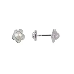 Pendientes Plata Ley 925m niña flor 6 mm. perla