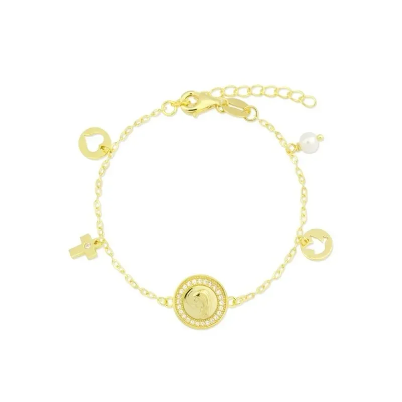 Pulsera Plata Ley 925m chapada oro 14 cm. Virgen Niña Primera Comunió