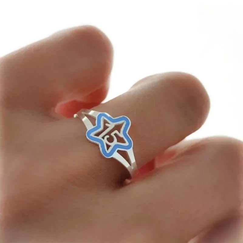 Sortija Plata Ley 925m niña estrella 10 mm. esmaltada calada centro n