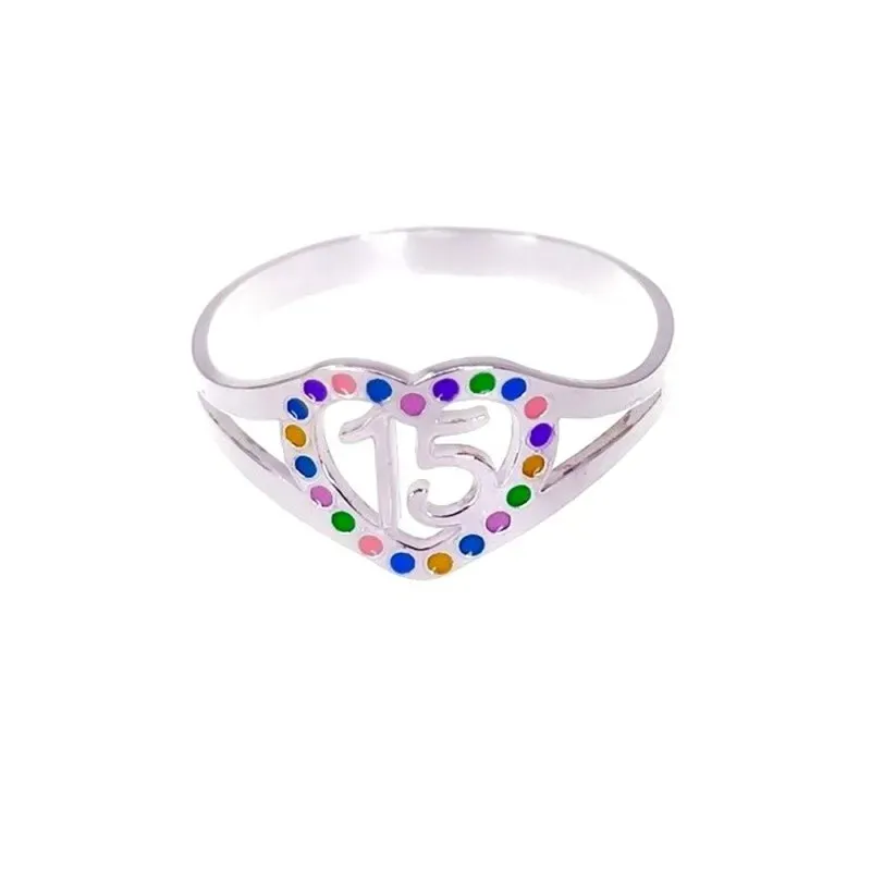 Sortija Plata Ley 925m niña corazón 10 mm. esmaltado colores calado c