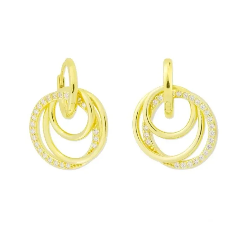 Pendientes Aros Plata Ley 925m chapados oro círculos lisos enlazados