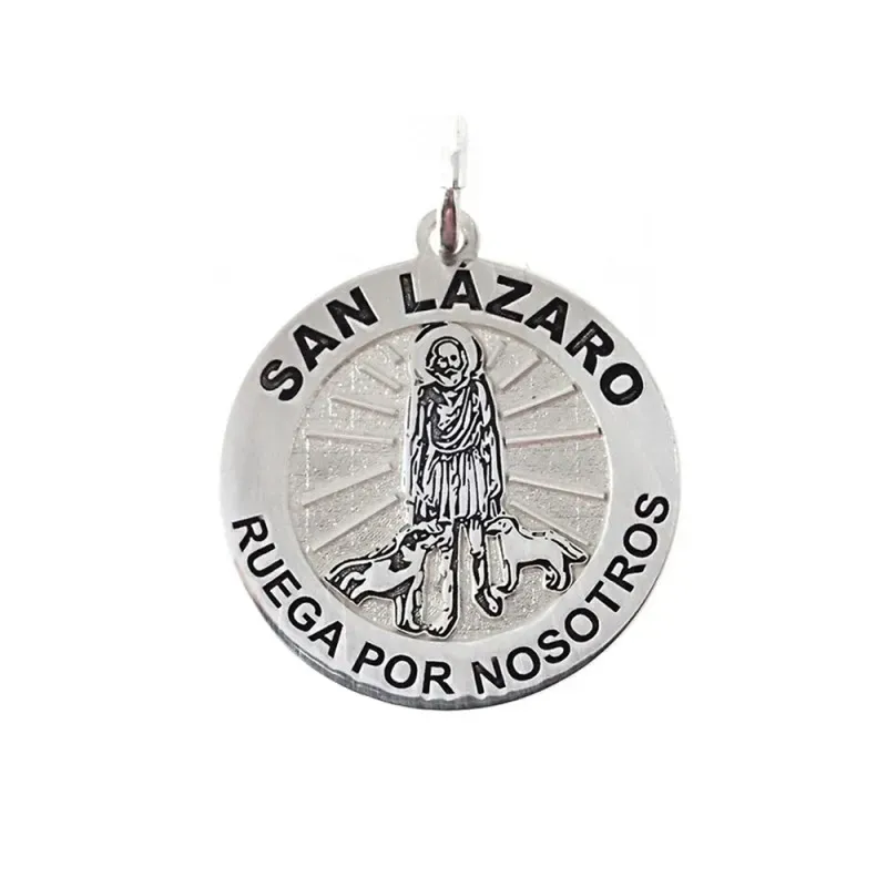 San Lázaro medalla plata Ley 925m unisex 20 mm. figura centro mate br