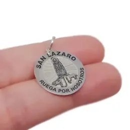 San Lázaro medalla plata Ley 925m unisex 20 mm. figura centro mate br