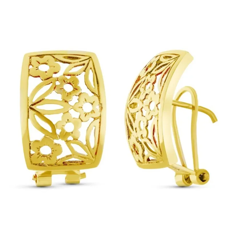 Pendientes Oro 18k mujer 18 mm. formas flores caladas liso
