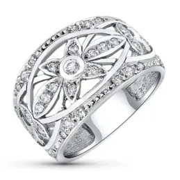 Sortija Oro Blanco 18k mujer centro cabeza flor ovalada calada circon