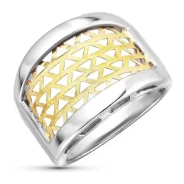 Sortija Oro Bicolor 18k mujer cuerpo ancho detalle triángulos calados