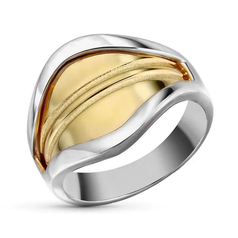 Sortija Oro Bicolor 18k mujer detalle dos lines mate centro