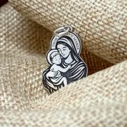 Virgen María con Niño Colgante en Plata de Ley 925m macizo de 28 mm.