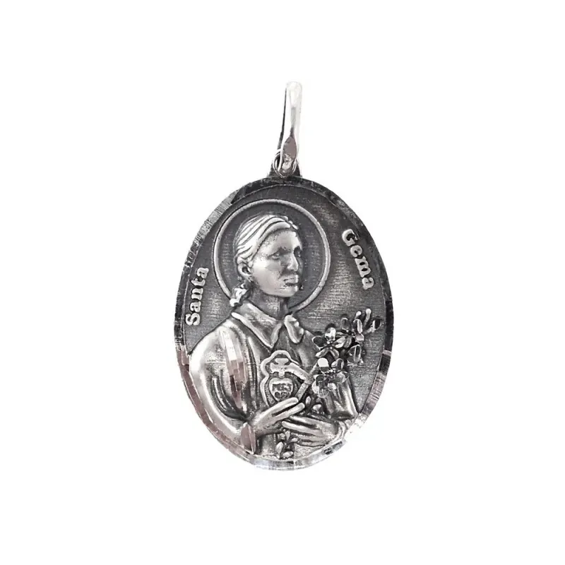 Santa Gema medalla plata Ley 925m colgante 24 mm. ovalada maciza deta