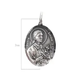 Santa Gema medalla plata Ley 925m colgante 24 mm. ovalada maciza deta