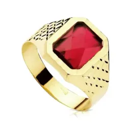 Sello oro 18k caballero rubí cuadrado 9mm. [AB3072]