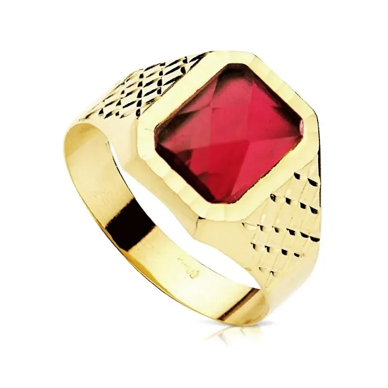 Sello oro 18k caballero rubí cuadrado 9mm. [AB3072]