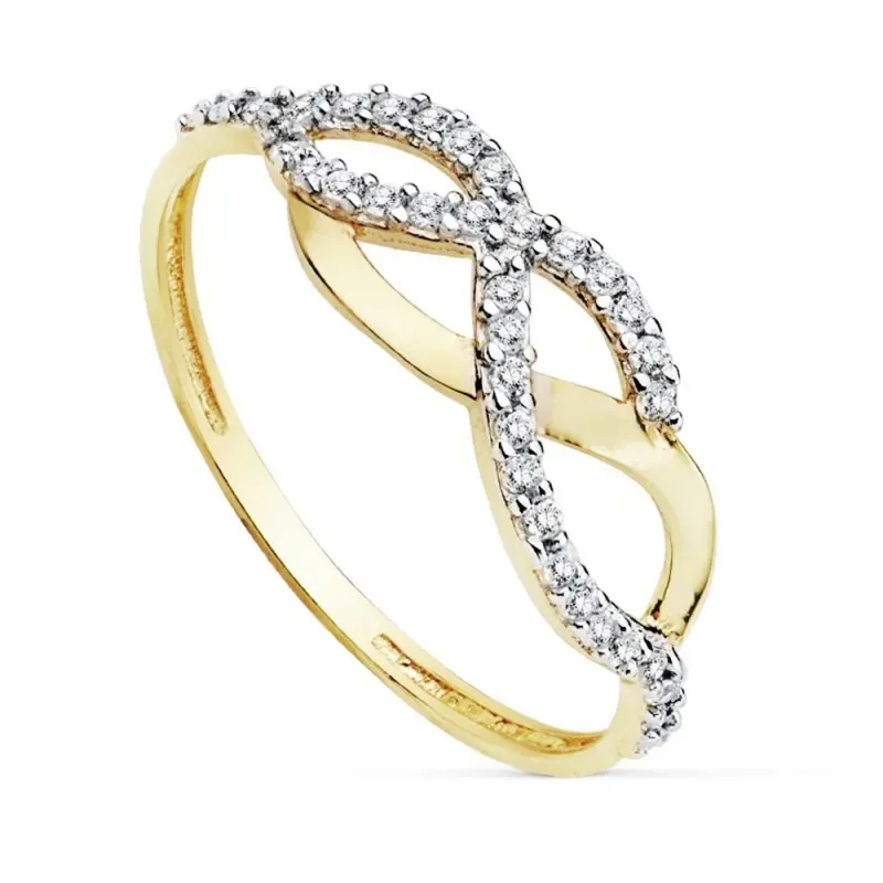 Sortija oro 18k bicolor circonitas ancho cuerpo 1.2mm. [AB8934]