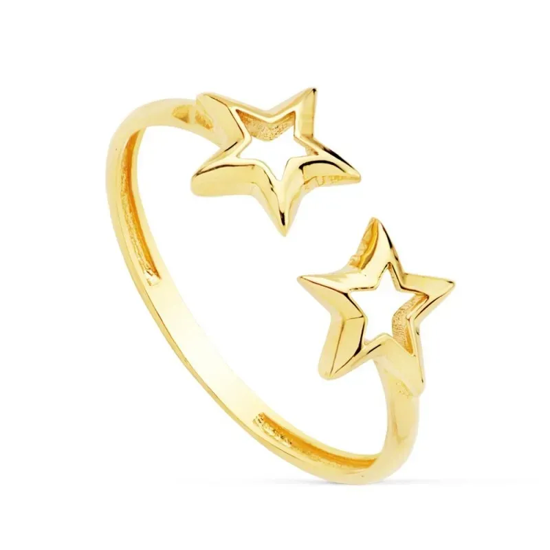 Sortija oro 18k ajustable abierta estrellas caladas 6mm. extremos