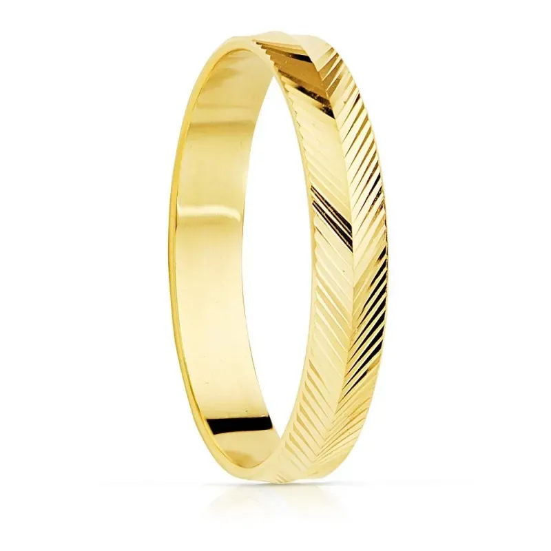 Alianza oro 18k tallada espiga brillo 3.5mm. unisex