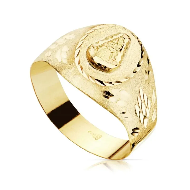 Sello oro 18k hueco cabeza Virgen del Rocío 10x9mm. detalles tallados