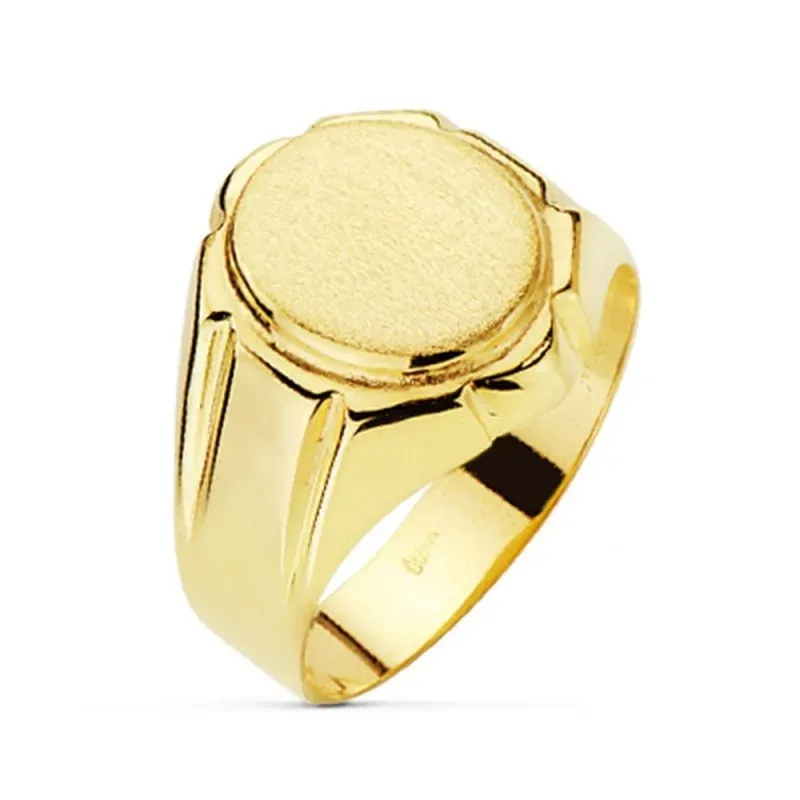 Sello oro 18k hombre anillo hueco detalles laterales largos