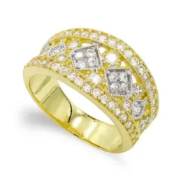 Sortija oro bicolor 18k mujer circonitas formas caladas detalles