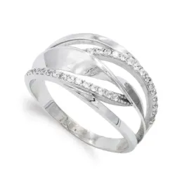 Sortija oro blanco 18k mujer circonitas formas combinadas