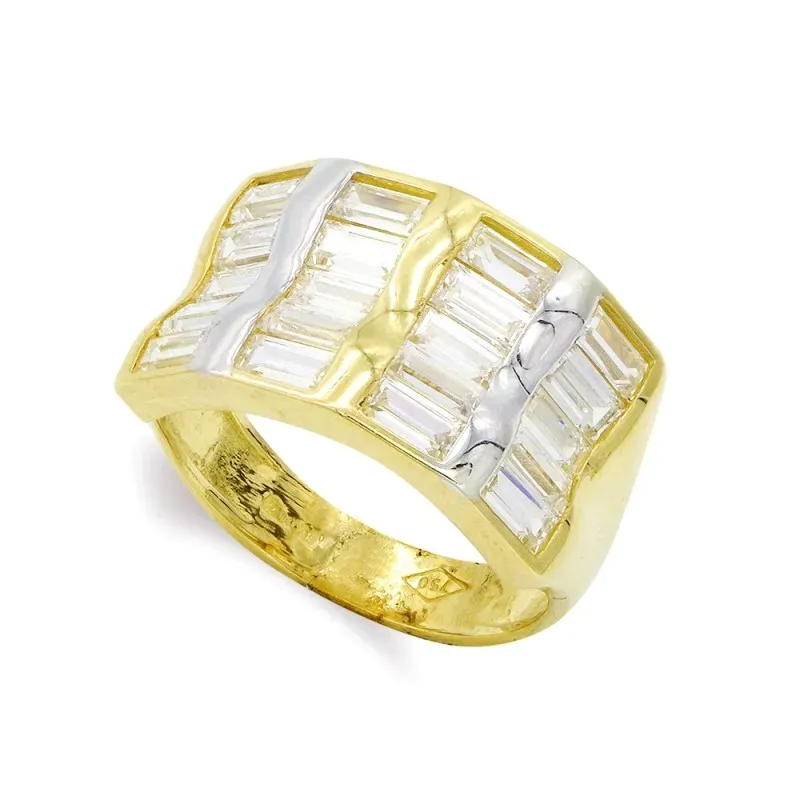 Sortija oro bicolor 18k mujer circonitas barras horizontales combinad