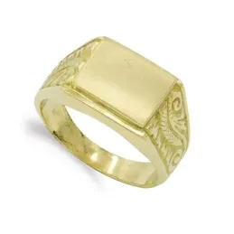 Sello oro 18k hombre cabeza rectangular detalles laterales
