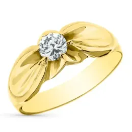Solitario oro 18k hombre detalles laterales circonita centro