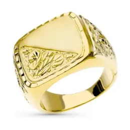 Sello oro 18k hombre cabeza rectangular detalle combinados liso