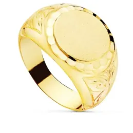 Sello oro 18k hombre cabeza redonda detalles tallados laterales borde