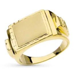 Sello oro 18k hombre macizo cabeza rectangular detalles tallados