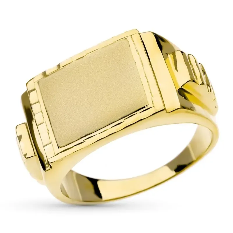 Sello oro 18k hombre macizo cabeza rectangular detalles tallados