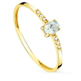 Sortija oro 18k mujer diamantes 0.03ct. combinados aguamarina centro