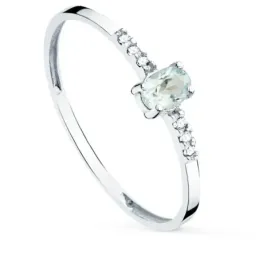 Sortija oro blanco 18k mujer diamantes 0.03ct. aguamarina natural cen