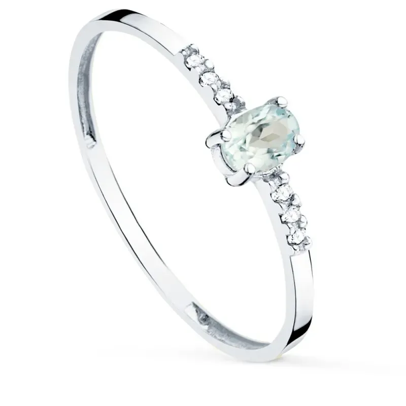 Sortija oro blanco 18k mujer diamantes 0.03ct. aguamarina natural cen