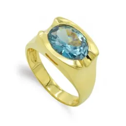 Sortija oro 18k mujer piedra color azul ovalada centro cabeza