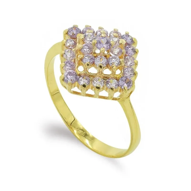 Sortija oro 18k mujer forma rombo circonitas color