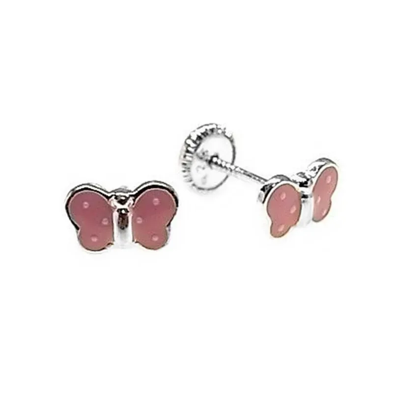 Pendientes plata Ley 925m motivo mariposa rosa esmaltada [AB5306]