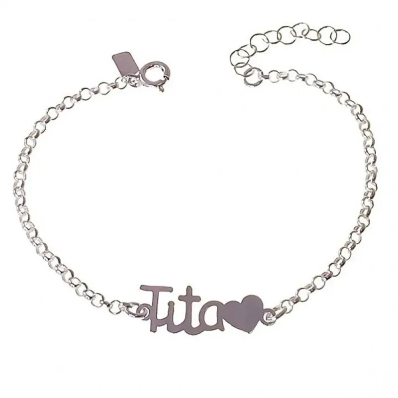 Pulsera plata Ley 925m mujer 17 cm. rolo TITA corazón reasa