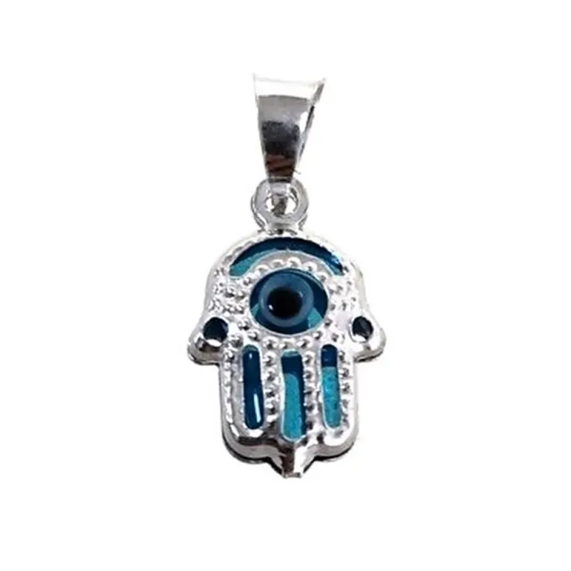Colgante plata Ley 925m mano de Fátima 10mm. centro ojo turco azul