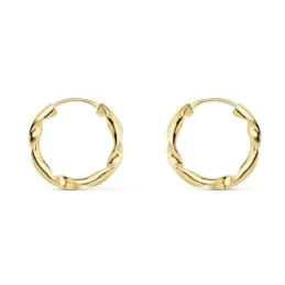 Pendientes oro 18k mujer aros 14mm. retorcidos huecos