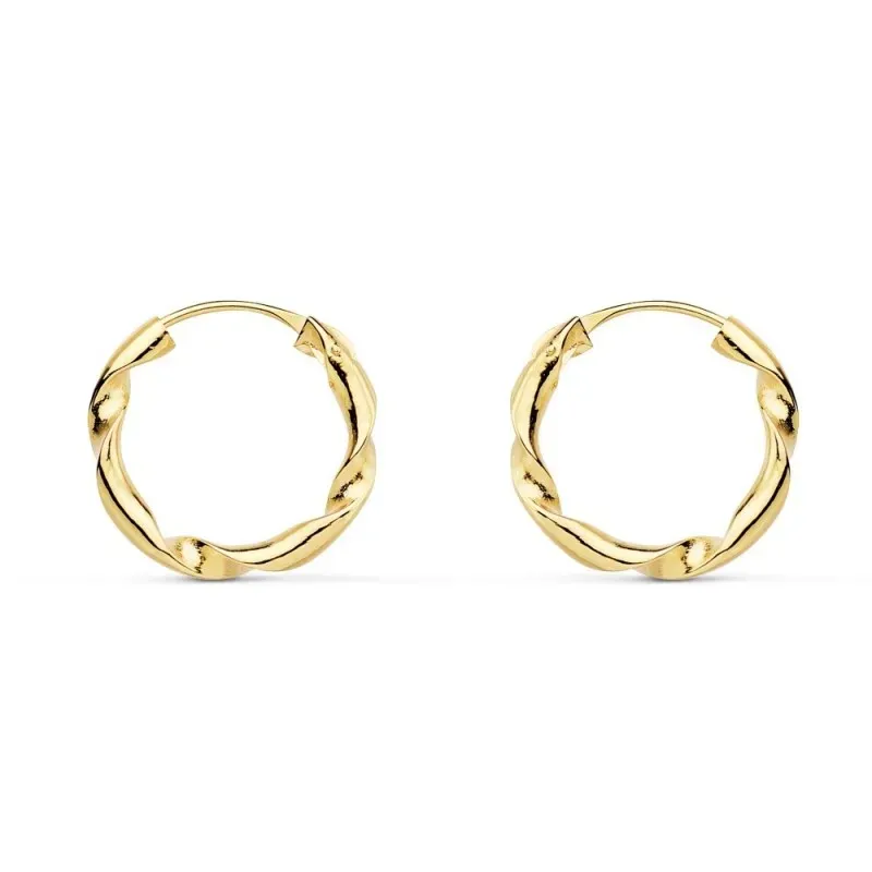 Pendientes oro 18k mujer aros 14mm. retorcidos huecos