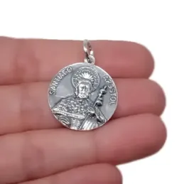 Santiago Apóstol Medalla en Plata de Ley 925m maciza de 23 mm.. Graba