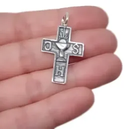 Cruz Cáliz JHS Colgante en Plata de Ley 925m macizo de 32 mm. Grabaci