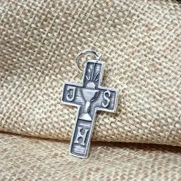 Cruz Cáliz JHS Colgante en Plata de Ley 925m macizo de 32 mm. Grabaci