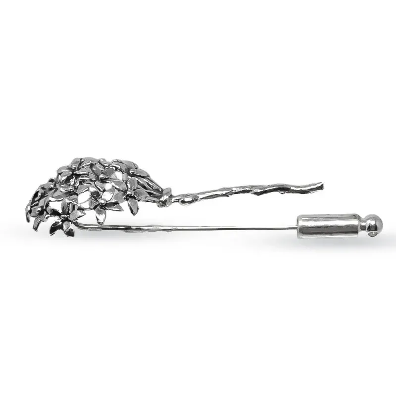 Biznaga Alfiler en Plata de Ley 925m macizo de 48 mm. flor de jazmín