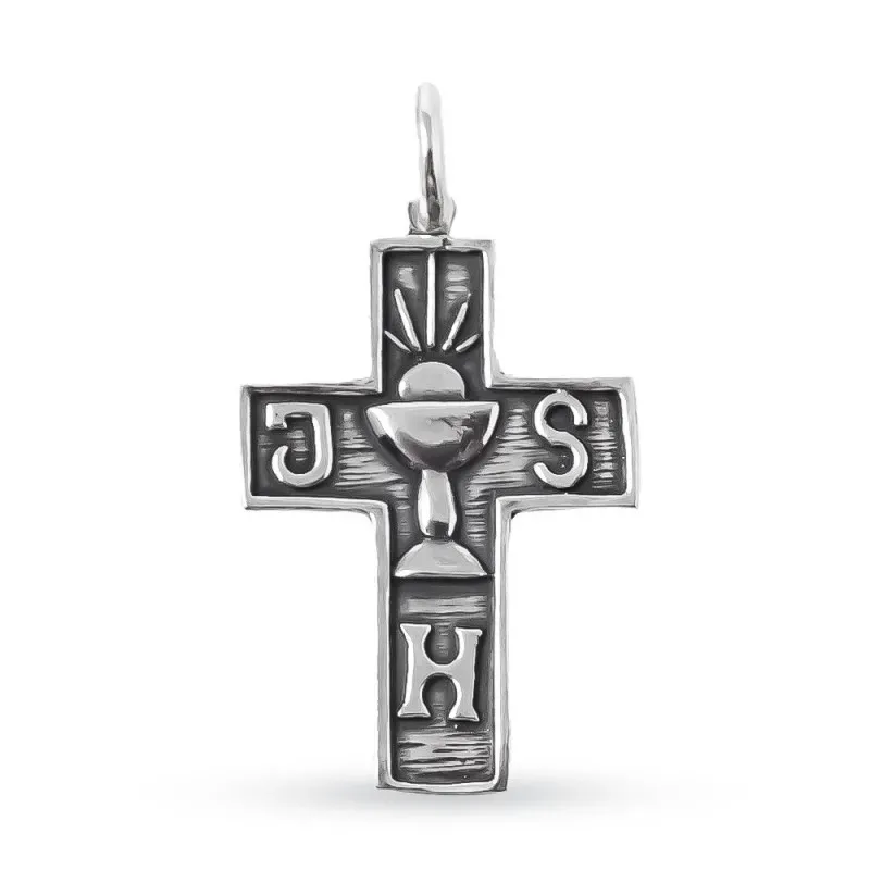 Cruz Cáliz JHS Colgante en Plata de Ley 925m macizo de 32 mm. Grabaci