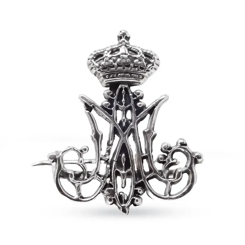 Escudo Anagrama Mariano M de María Alfiler en Plata de Ley 925m maciz